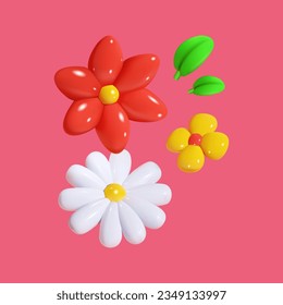 3d vector colorful flower collection.