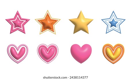 3D vector colorful star and heart graphic for element and illustration isolated on white background