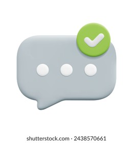 3d vector comment and check speech bubble icon. Isolated on white background. 3d social media communication concept. Cartoon minimal style. 3d chat icon vector render illustration.