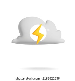 3d vector computer cloud and lightning bolt icon design. Energy cloud storage concept. 