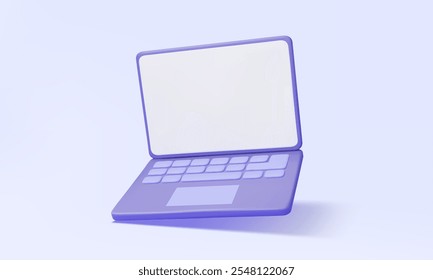 3D vector computer laptop or notebook personal blank white screen on purple pastel background. electronic technology design desktop monitor device display. Eps 10 vector. 3d render illustration