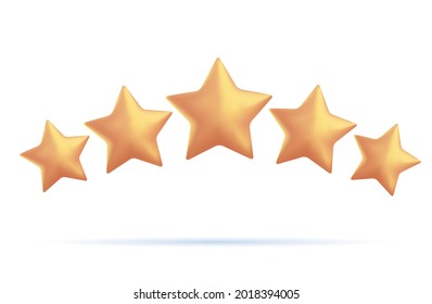 3D vector concept, five stars, best rating, customer feedback, positive review. Winner award First place competition stars. Success reward vector. Business Success reviews from customers. Free to use