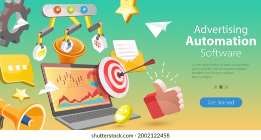 3D Vector Conceptual Illustration of Advertising Software Automation, Automated Marketing Aproach