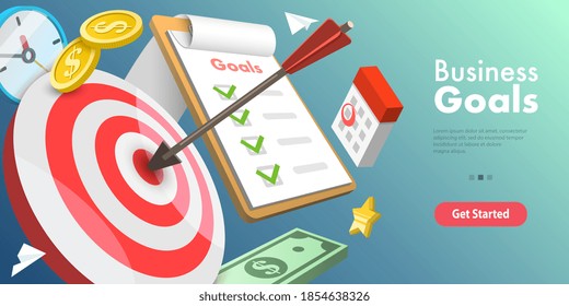 3D Vector Conceptual Illustration of Archieving Business Goal, Hit the Target.