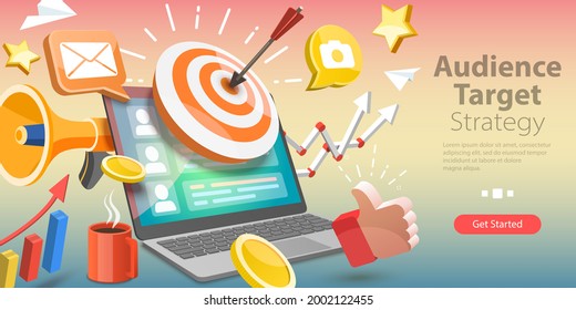 3D Vector Conceptual Illustration of Audience Target Strateg, Digital Marketing Campaign