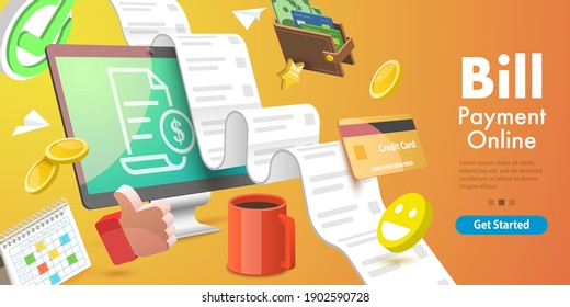 3D Vector Conceptual Illustration of Bill Payment, Online Banking App, Internet Shoping.
