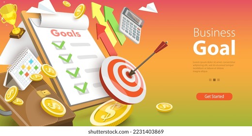 3D Vector Conceptual Illustration of Business Goal, Financial Achievements