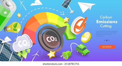 3D Vector Conceptual Illustration of Carbon Emissions Cutting, Zero-waste and Nature Friendly Lifestyle