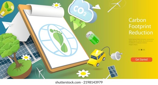 3D Vector Conceptual Illustration of Carbon Footprint Reduction, Lowering CO2 level