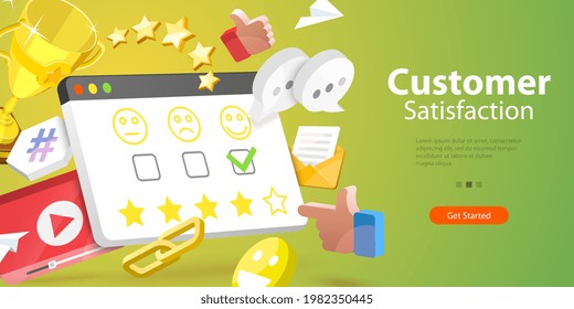 3D Vector Conceptual Illustration of Client Satisfaction, Customer Experience Optimization, User Relationship Management