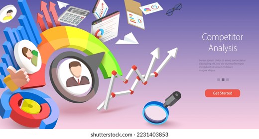 3D Vector Conceptual Illustration of Competitor Analysis, Business Strategy and Financial Planning