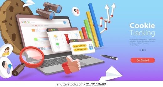 3D Vector Conceptual Illustration of Cookie Tracking, Online Behavior Monitoring