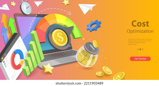 3D Vector Conceptual Illustration of Cost Optimization, Price Reduction and Financial Management