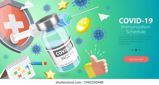 3D Vector Conceptual Illustration of COVID-19 Immunization Schedule, Global Pandemic Prevention, Coronavirus Vaccination Plan