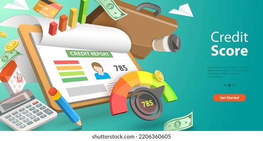 3D Vector Conceptual Illustration of Credit Score Report, Ranking Agency