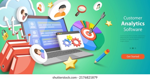 3D Vector Conceptual Illustration Of Customer Analytics Software, Client Profile Analysis