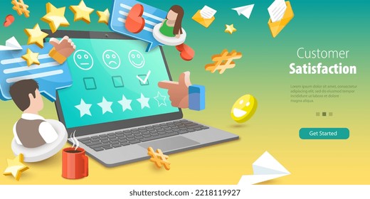 3D Vector Conceptual Illustration of Customer Satisfaction, User Experience Ranking