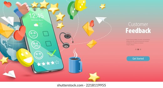 3D Vector Conceptual Illustration of Customer Feedback, Online Voting