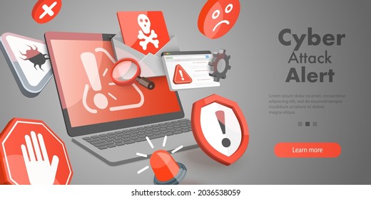 3D Vector Conceptual Illustration of Cyber Attack Alert, Stealing Personal Information