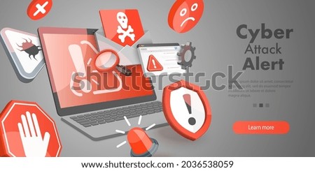 3D Vector Conceptual Illustration of Cyber Attack Alert, Stealing Personal Information