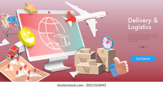 3D Vector Conceptual Illustration of Delivery And Smart Logistics, Online Order Tracking