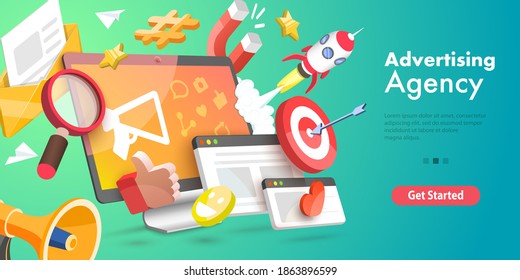 3D Vector Conceptual Illustration of Digital Marketing Agency, Advertising Campaign. - Shutterstock ID 1863896599