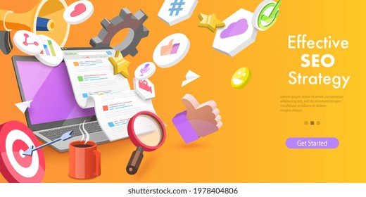 3D Vector Conceptual Illustration of Digital Marketing Campaign, Web Search Engine Algorithms, SEO Optimization