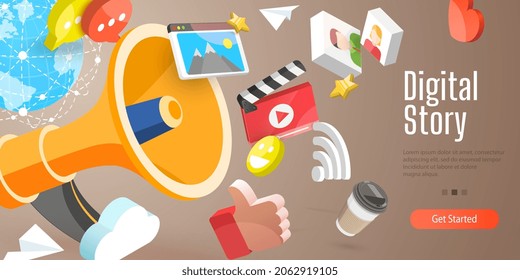 3D Vector Conceptual Illustration Of Digital Story, Creating Creative And Quality Commercial Content