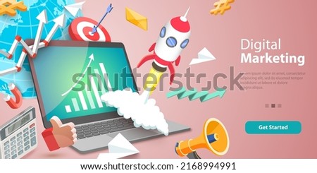 3D Vector Conceptual Illustration of Digital Marketing, Content Strategy and Management