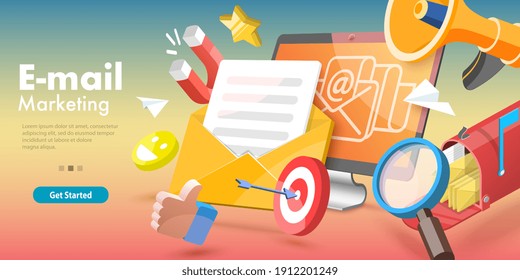 3D Vector Conceptual Illustration of Email Marketing and Advertising Campaign, Newsletter and Subscription, Digital Promotion, Sending a AD Message.