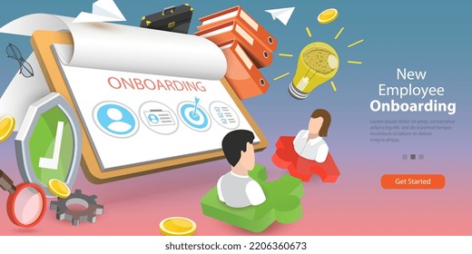 3D Vector Conceptual Illustration of Employee Onboarding, New Worker Organizational Socialization