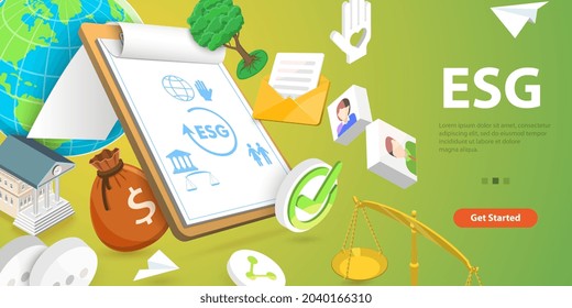 3D Vector Conceptual Illustration Of ESG - Environmental, Social And Governance, Corporate Sustainability Performance