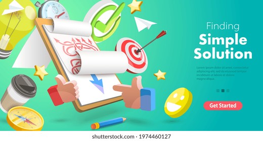 3D Vector Conceptual Illustration of Finding a Simple Solution, Solving a Hard Problem