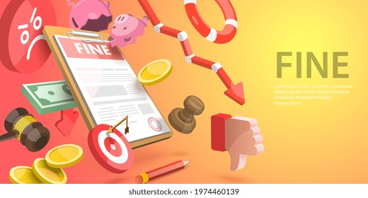 3D Vector Conceptual Illustration of Fine Document, Administrative Monetary Penalty