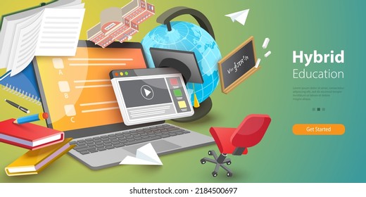 3D Vector Conceptual Illustration Of Hybrid Education, Blended Learning Class