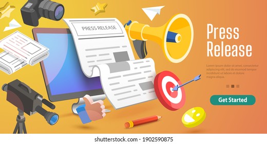 3D Vector Conceptual Illustration of Internet Press Release, News Service, Digital Marketing Campaign. - Shutterstock ID 1902590875
