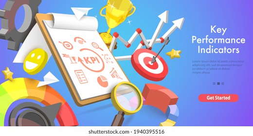 3D Vector Conceptual Illustration of Key Performance Indicators,.