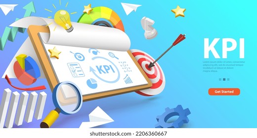 3D Vector Conceptual Illustration of Key Performance Indicators, KPI Metrics Analysis