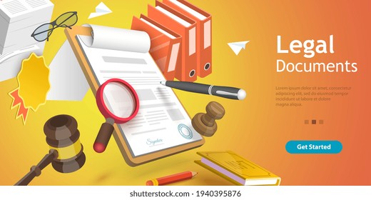 Ilustración conceptual de documentos jurídicos por vectores 3D, Acuerdo de negociación.