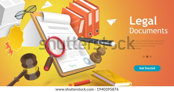 3d Vector Conceptual Illustration Legal Documents Stock Vector (Royalty ...