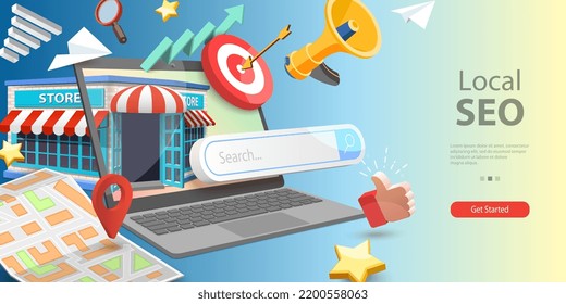 3D Vector Conceptual Illustration of Local SEO, Digital Marketing Campaign