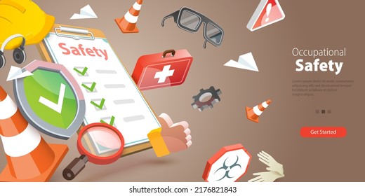3D Vector Conceptual Illustration Occupational Safety  Worker Security Protection Policy