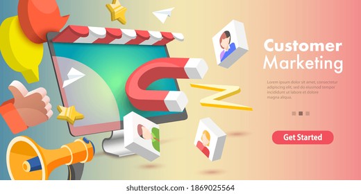 3D Vector Conceptual Illustration of Online Store Customer Retention, Digital Inbound Marketing.