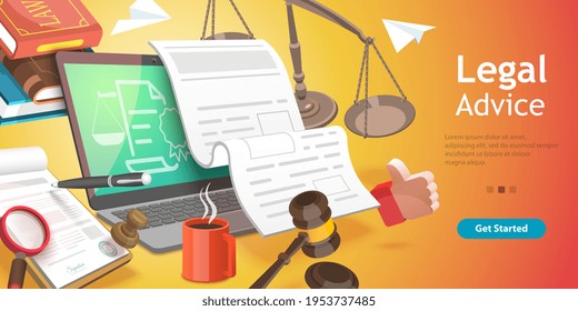 3D Vector Conceptual Illustration Of Online Legal Advice.