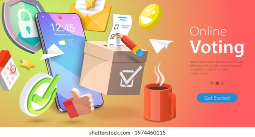 3D Vector Conceptual Illustration of Online Voting, E-voting, Digital Mobile Survey