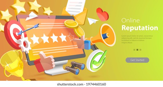 3D Vector Conceptual Illustration Of Online Reputation Management, Improving Customer Loyalty Strategy