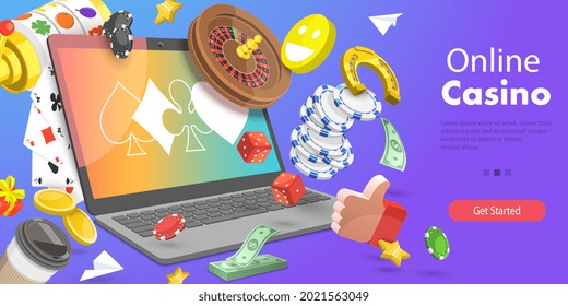 Ilustración conceptual de vectores 3D del Casino en línea, plataforma de juegos de azar en línea