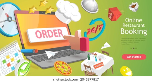 3D Vector Conceptual Illustration of Online Restaurant Booking, Internet Food Order Service