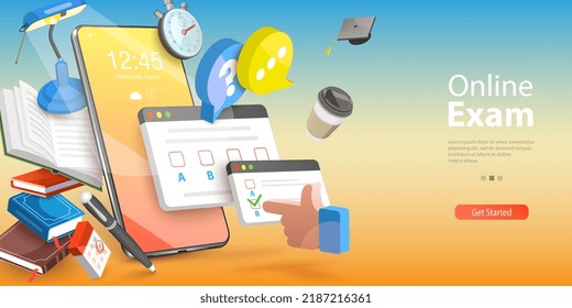 3D Vector Conceptual Illustration of Online Exam, Digital Survey Service