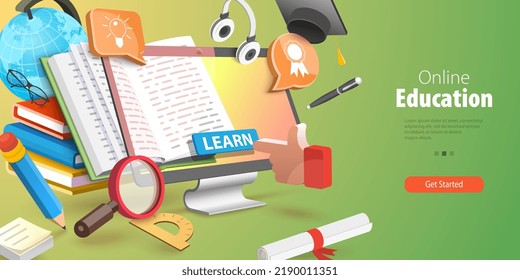 3D Vector Conceptual Illustration of Online Education, E-learning and Digital School